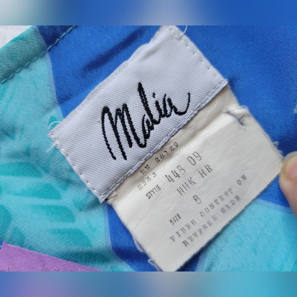 Malia Women's Flowy Skirt Colorful Aqua Watercolor Silky Polyester Buttons 8 - Picture 7 of 12